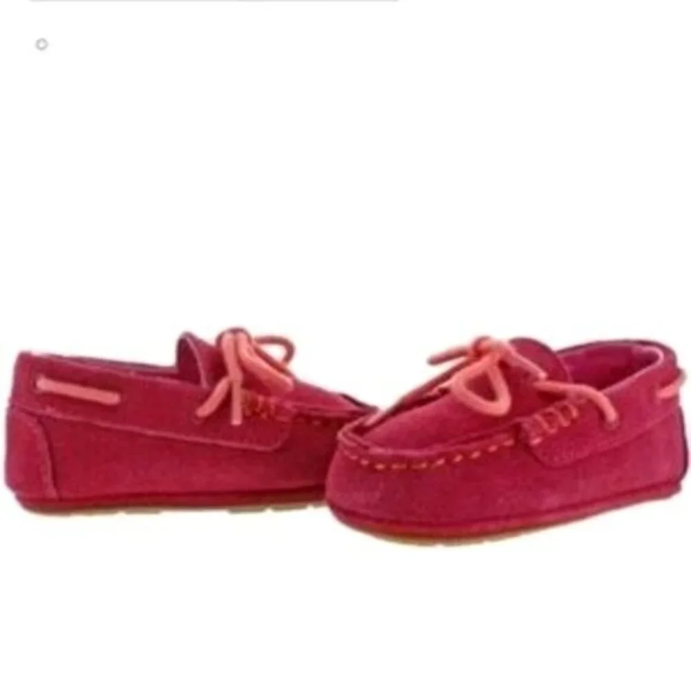 Cole Haan Baby Preppy Luxury Vibrant Moccasin Loafers 2 Pink Suede Shoes NEW